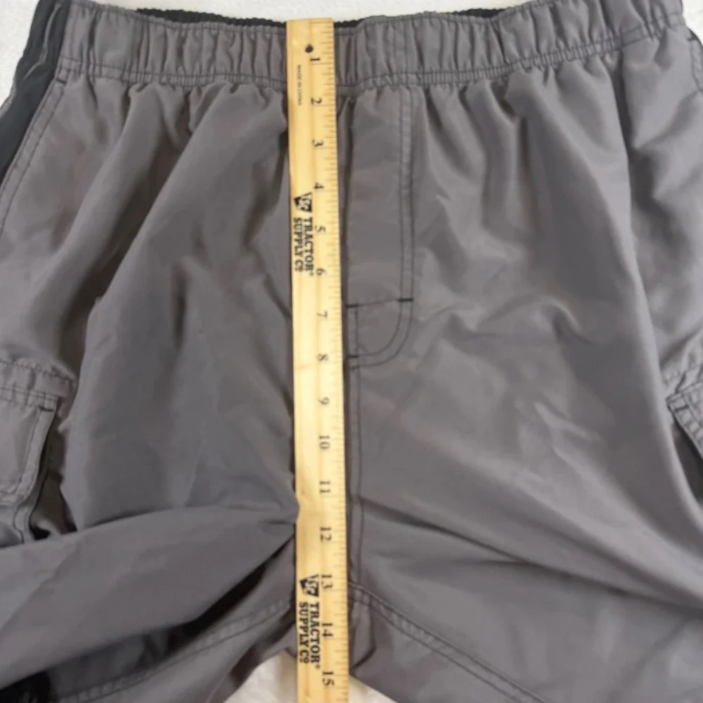 Third Coast Mens Cargo Board Shorts Gray Black Elastic Waist Swim Trunks Size L